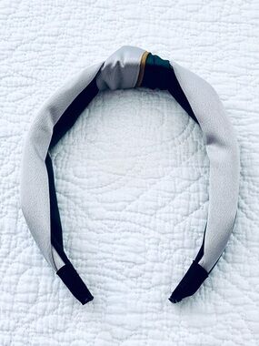❗️Anthropologie Knotted Satin Wide Headband in Grey Gold & Green